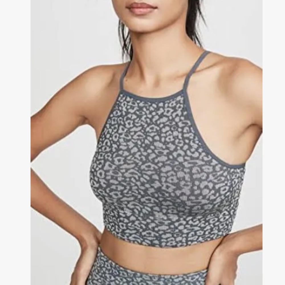 Free People Movement Seamless High Neck Leopard Bra and shorts Silver XS/S